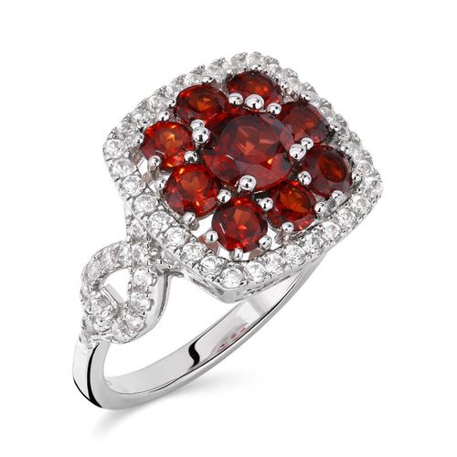 Anel de Prata Floral Quadrado com Granadas 152852