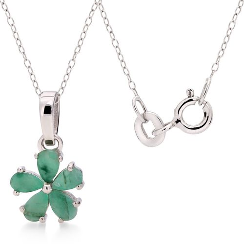 Pingente Flor com Esmeraldas - Aprox. 90 cts - Prata - Corrente 45 cm 198557