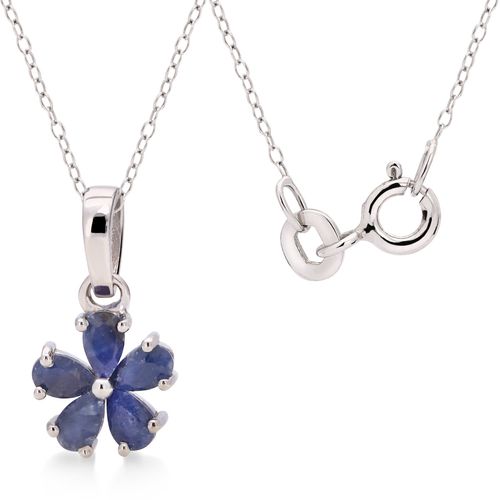 Pingente Flor com Safiras Azuis - Aprox. 1,5 cts - Prata - Corrente 45 cm 198560