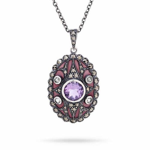 Pingente Oval de Prata com Ametista, Mina e Marcassitas 142697