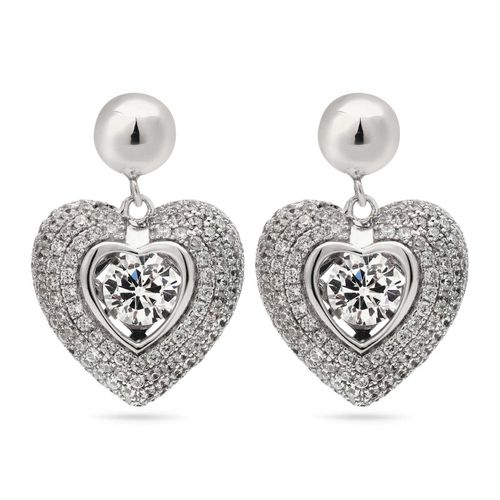 Par de Brinco Dancing Diamond Coração com Zircônias em Prata 146732