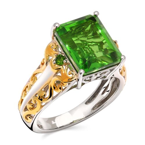 Anel de Prata com Quartzo Chartreuse e Chromediopsides Aprox. 5,58 cts 183198