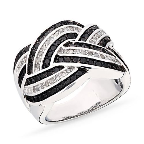 Anel de Prata com Diamantes Negros e Brancos Aprox. 1 ct 118633