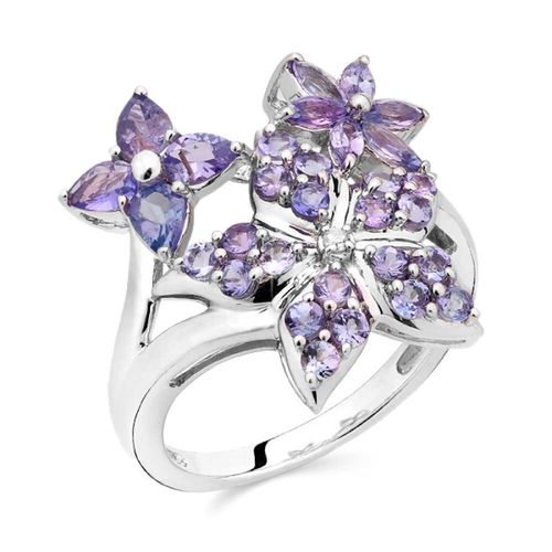 Anel de Prata Três Florzinhas com Tanzanitas 154064