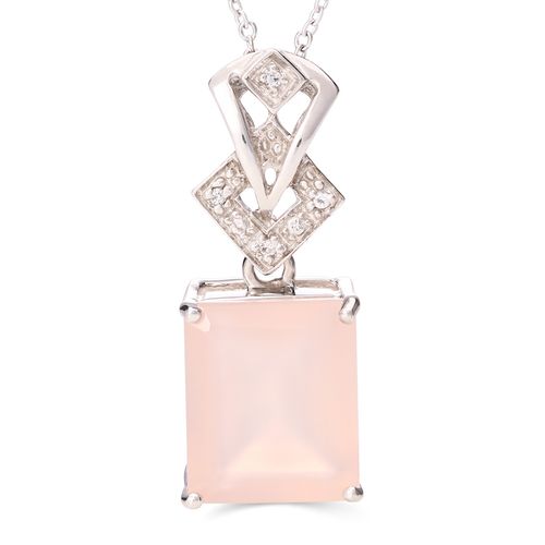 Pingente  Calcedônia Rosa e Topázios Brancos Prata 157853