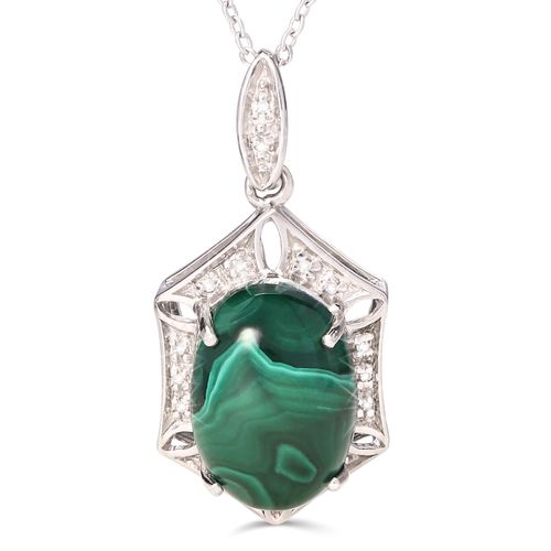 Pingente com Malaquita e Diamantes Prata 167861