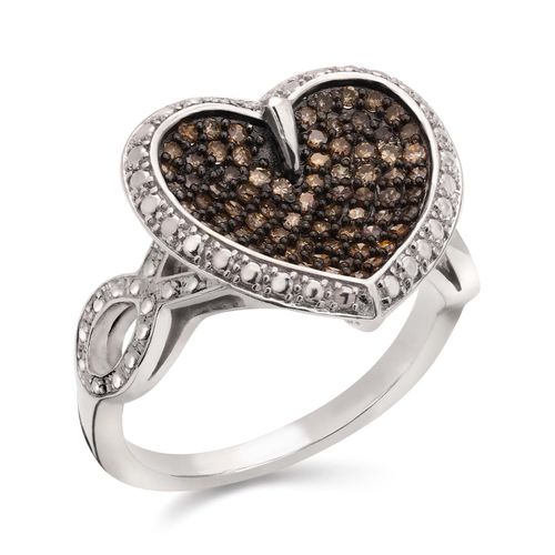 Anel de Prata Coração com 75 Diamantes Chocolates 186113