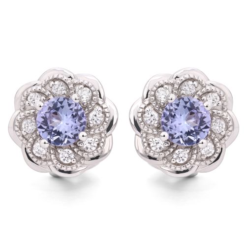 Par de Brinco de Prata Flor com Tanzanitas Aprox. 2 cts 171354