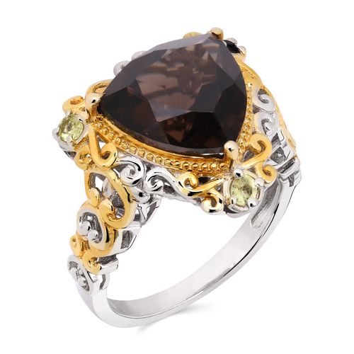 Anel de Prata com Quartzo Fumê e Apatitas Amarelas Aprox. 6,70cts 182360