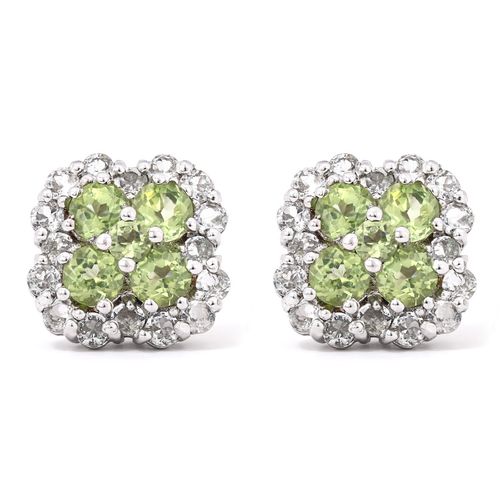 Par de Brincos de Prata Floral com Peridotos e Zircônias 100971