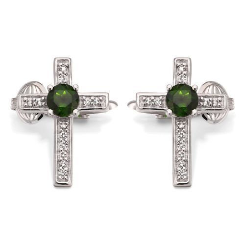 Par de Brinco de Prata Cruz com Chromediopsides e Zircônias Aprox. 1,33 cts 175849