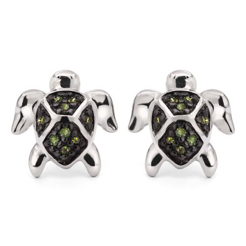 Par de Brinco de Prata Tartaruga com Diamantes Verdes Aprox. 8 pts 160263