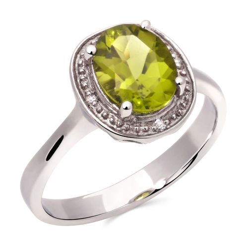 Anel de Prata com Peridoto e Diamantes 100610