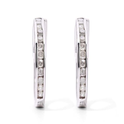 Par de Brinco Argola de Prata com 24 Diamantes Brancos Aprox. 50 pts 138460