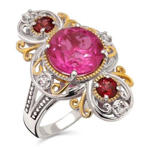Anel de Prata com Quartzo Orchid, Rodolitas e Topazios Brancos Aprox. 5,90 cts 182650