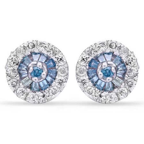Par de Brinco de Prata com Diamantes Azuis e Brancos 143483