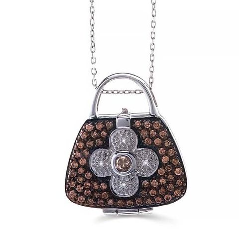 Pingente em Prata Bolsinha com Diamantes Brancos e Chocolates Aprox. 73 pts 100133