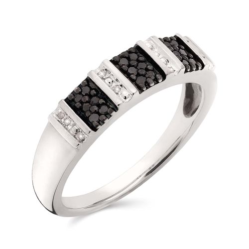 Meia Aliança de Prata com Diamantes Brancos e Negros Aprox. 33 pts 104114
