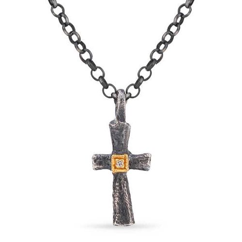 Pingente de Prata e Ouro Kurtulan Cruz com Diamantes 138212