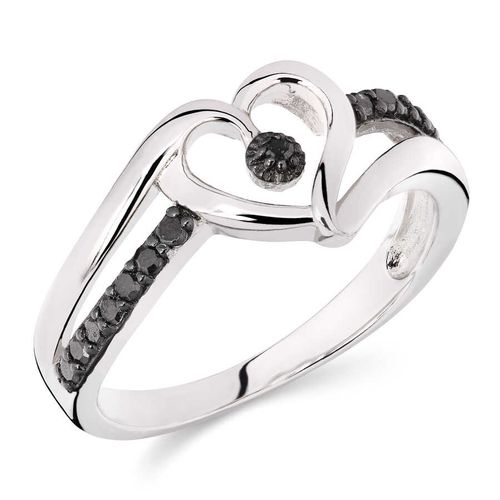Anel de Prata Coração com Diamantes Negros 143416