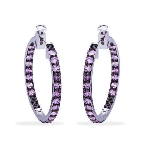 Par de Brinco Argola em Prata 925 com Espinélios Rosas 127082