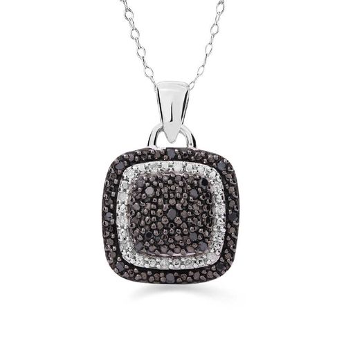 Pingente de Prata Quadrado com Diamantes Negros e Brancos Aprox. 20 pts 127375