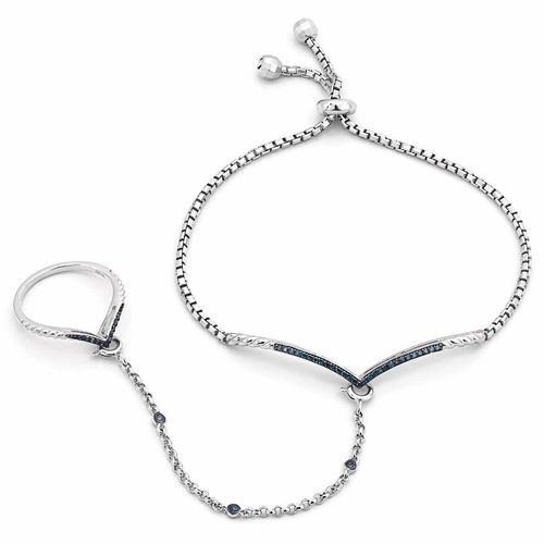 Pulseira e Anel de Prata com Diamantes Azuis Aprox.25pts 154074