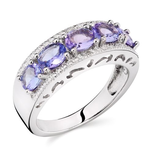 Anel de Prata com 5 Tanzanitas e 2 Diamantes 118322