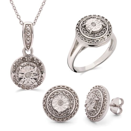 Anel com Par de Brinco e Pingente Diamantes Ice Prata 192748