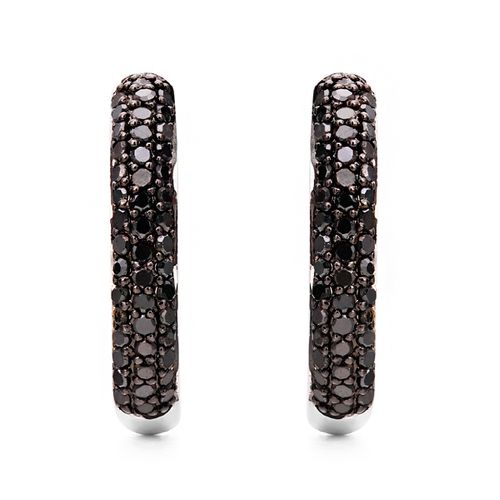 Par de Brinco Argola de Prata com Diamantes Negros Aprox. 1 ct 108559