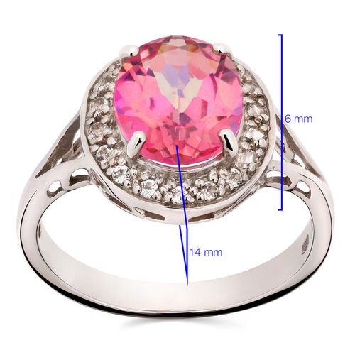 Anel Topázio Rosa Oval e Topázios Brancos  Prata 160315
