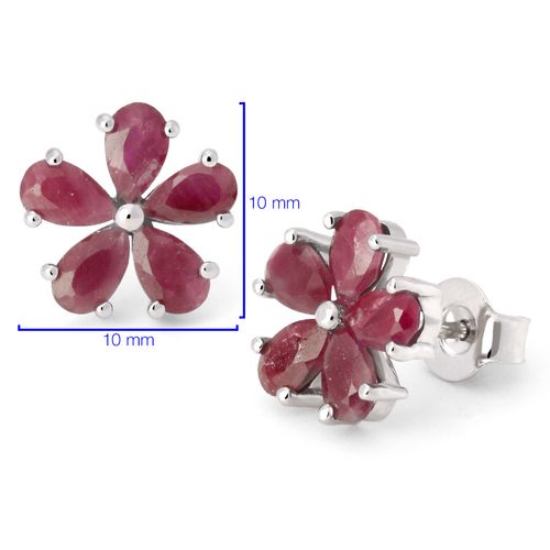 Par de Brincos Flor com Rubis - Aprox. 3 cts - Prata 198553
