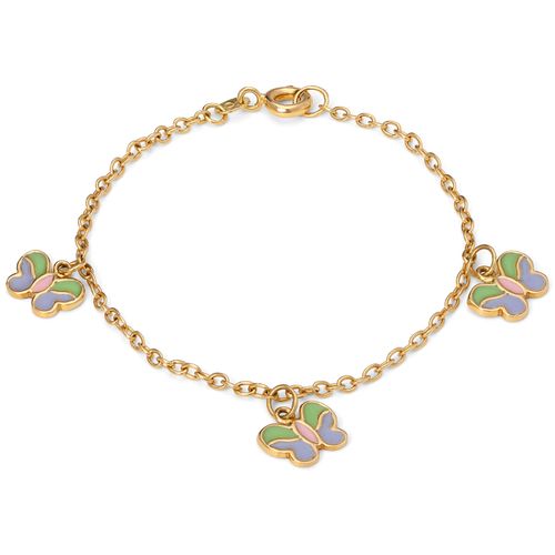Pulseira Infantil com Berloques Borboletinhas com Mina Coloridas Linha Ouro Amarelo 18 k 194546