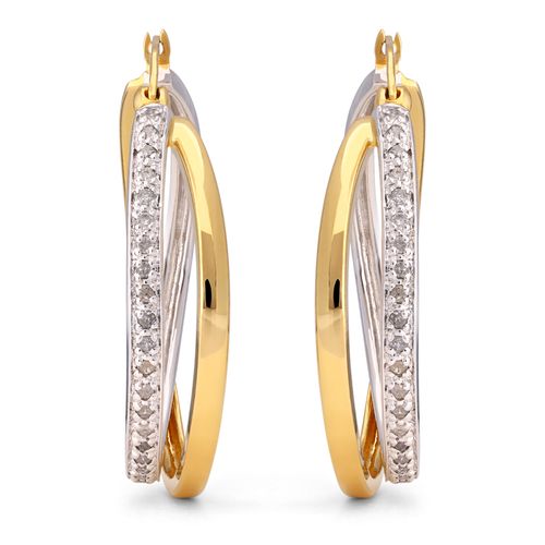 Par De Brinco Argola Orbital Duas Cores Com Diamantes Banho Ouro Amarelo 196828