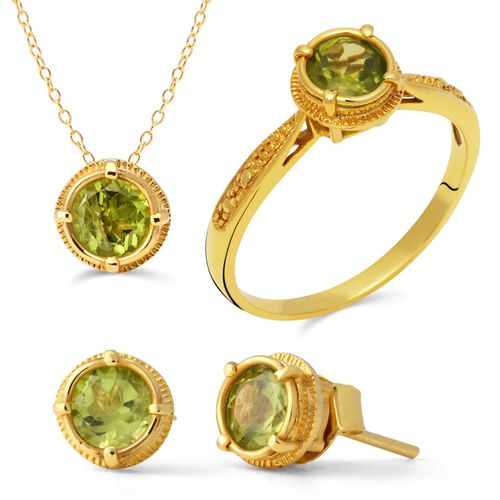 CONJUNTO SOLITÁRIO DE PERIDOTO APROX. 2 CTS - LINHA PRATA BANHO OURO AMARELO 197573