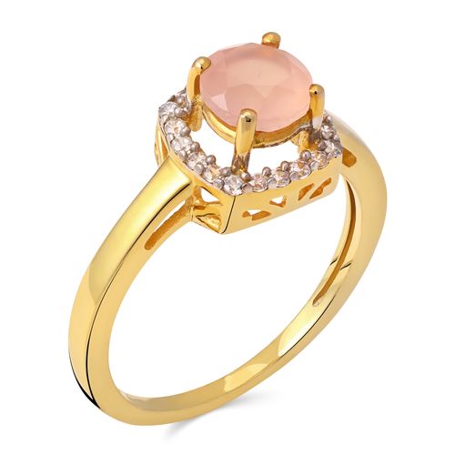 Anel Solitário De Quartzo Rosa e Zircônias Prata 196863