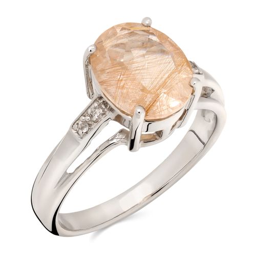 ANEL QUARTZO RUTILADO OVAL APROX. 1,85 CTS E TOPAZIO BRANCO 155117