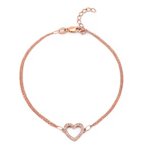 Pulseira de Prata Coração com Diamantes Aprox. 10 pts 141958
