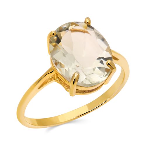 Anel Ametista Verde Oval Prata com Banho em Ouro Amarelo 188042