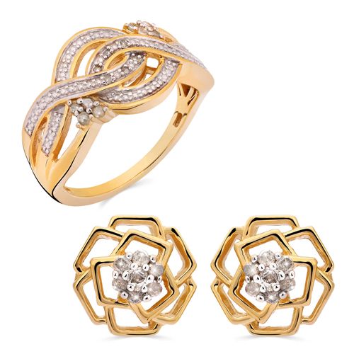 Anel e Par de Brincos Florzinha com Diamante Ice em Prata 192718
