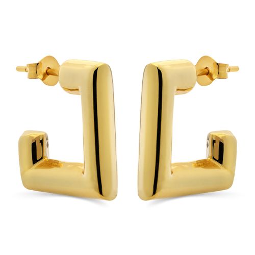 Par de Brinco Meia Argola Quadrada Prata com Banho De Ouro Amarelo 196277