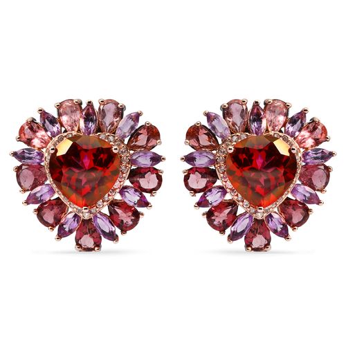 Par de Brinco Coração Linha Prata Luxo com Topazios Vermelhos, Turmalinas Rosas, Ametistas e Zirconias Aprox.18 cts 198012
