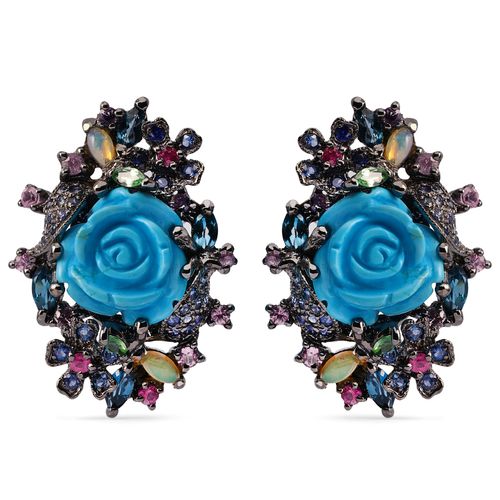 PAR DE BRINCO  FLOR DE MAGNESITE+4OPALAS+4GRAN.VER+8LON.BLUE 198095