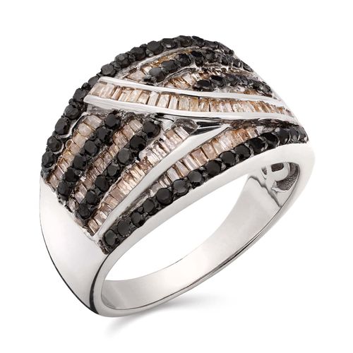 Anel de Prata com Diamantes Negros e Champagnes Aprox. 1,40 cts 110092