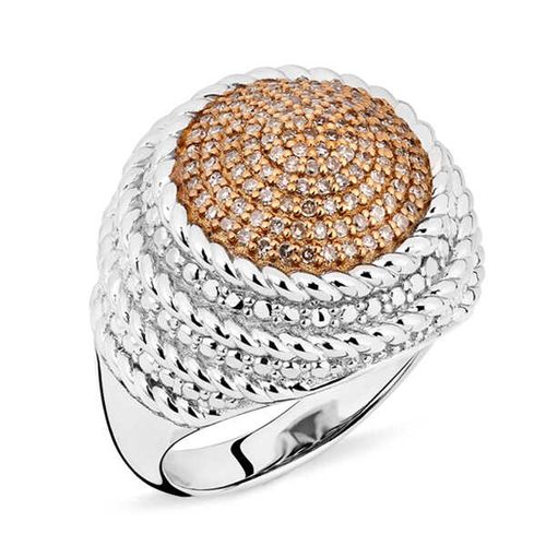 Anel de Prata Redondo com Diamantes Champanhes Aprox. 50 pts 154107