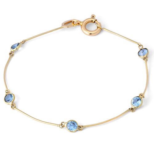 Pulseira Infantil Ouro Amarelo com Topazios Azuis - 12,5 cm 190914