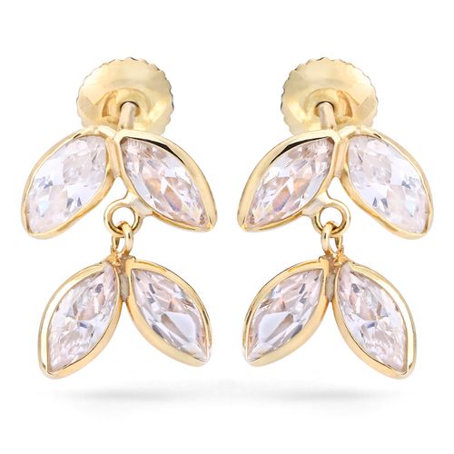 Par de Brinco Linha Ouro Amarelo com Zirconias Navetes 148597