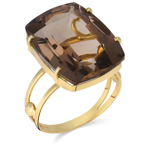 Anel com Topazio Fume Retangular Aprox. 10 cts Linha Ouro Amarelo 18k 197059