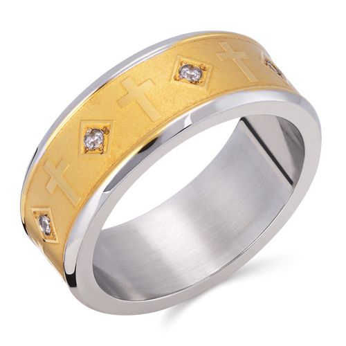 Anel Cruz com Zircônias em Aço Inoxidável 111502