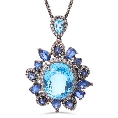Pingente Pedras Naturais com Topazios Azuis, Kianites e Zirconias Aprox. 42,62 cts Linha Prata Luxo 198086